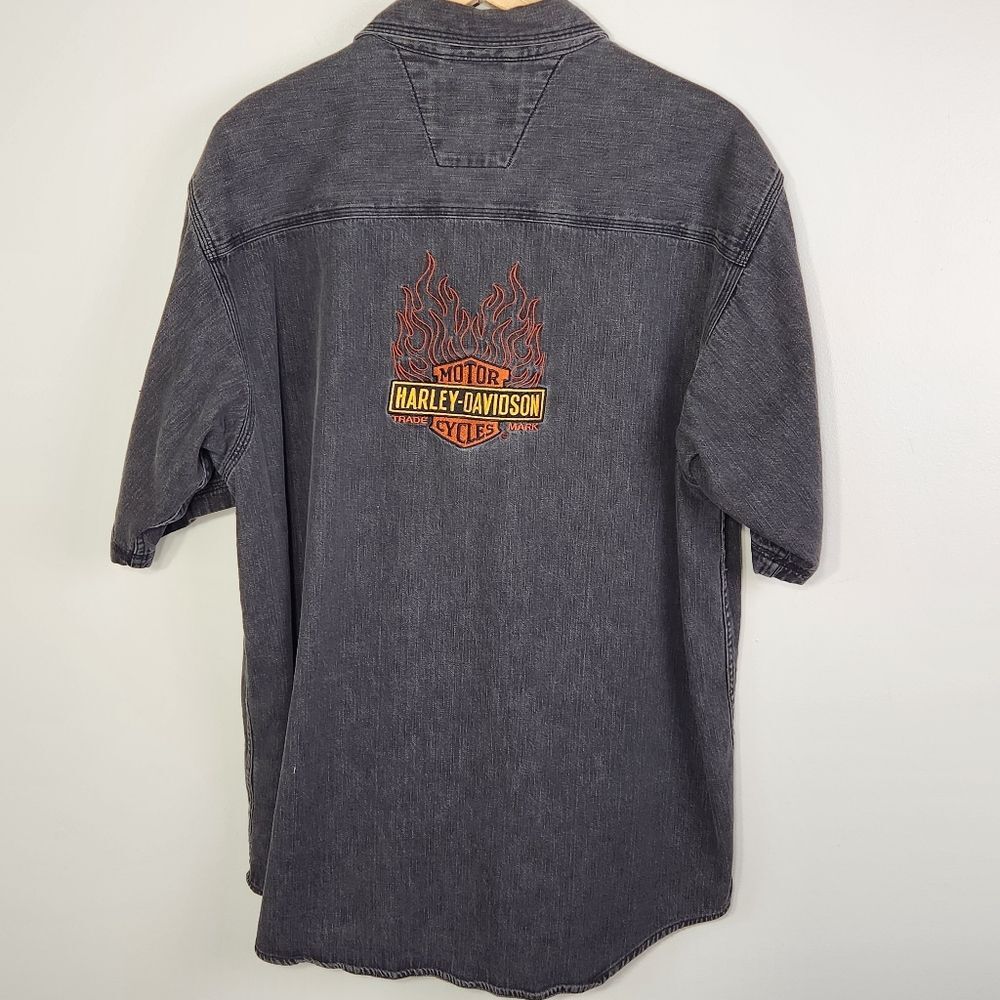 Harley Davidson Vintage Button Shirt Embroidered Logo Size L - Picture 5 of 10